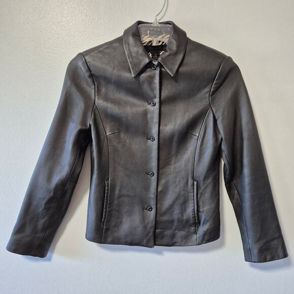 Vintage The Limited Womens Leather Black Fitted Jacket XS Zebra stripe lining - Picture 6 of 13